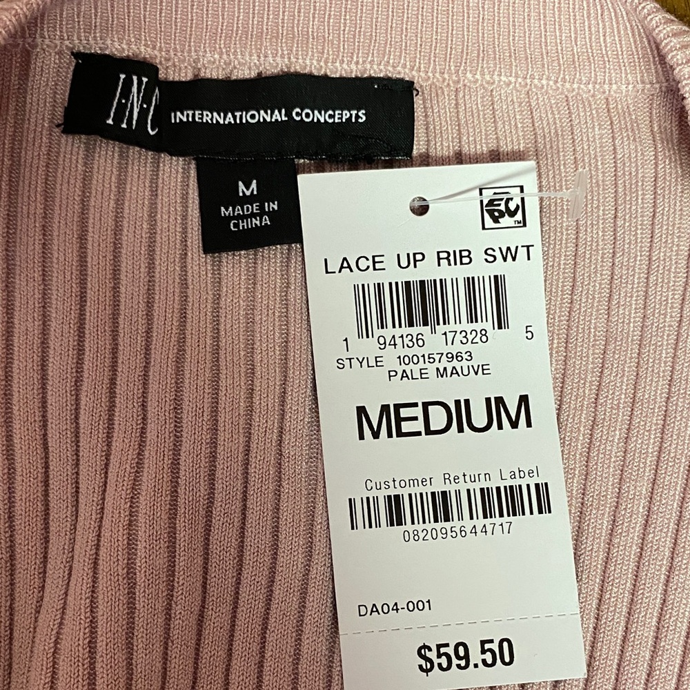 NWT INC International Concepts Light Pink Lace-Up Top Size Medium - Picture 2 of 8